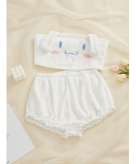 Pajamas Sling Cartoon Cute White Casual Shorts Hom...
