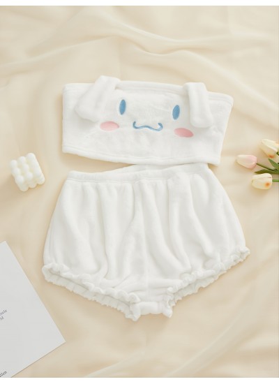 Pajamas Sling Cartoon Cute White Casual Shorts Home Suit Two Piece 
