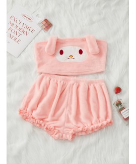 Pajamas Sling Cartoon Cute Pink Casual Shorts Home...