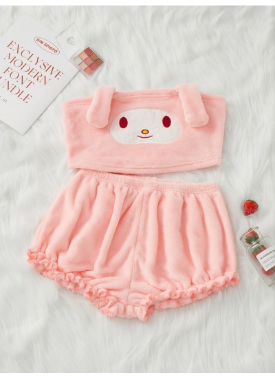 Pajamas Sling Cartoon Cute Pink Casual Shorts Home Suit Two Piece 