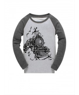 2pcs Boys Casual Train Pattern Crew Neck Long-slee...