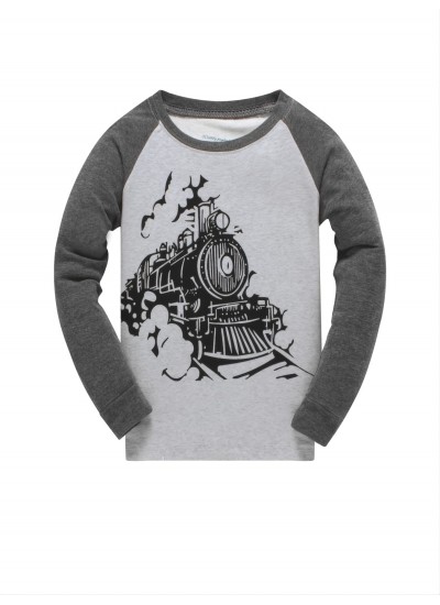 2pcs Boys Casual Train Pattern Crew Neck Long-sleeved  Pajama Sets 