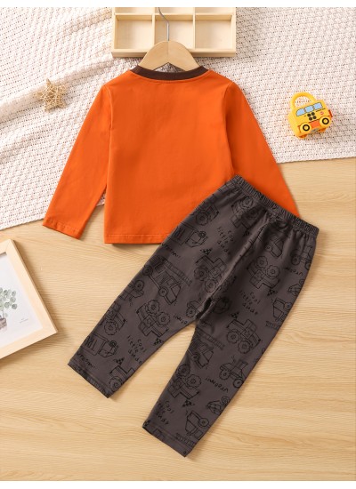 Kids Casual Cute Printed Crew Neck Long Sleeve Trousers Pajamas Set 
