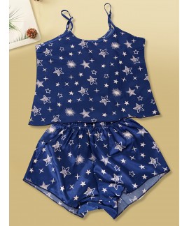 Breathable Silk Satin Star Print Pajamas