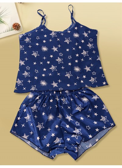 Breathable Silk Satin Star Print Pajamas