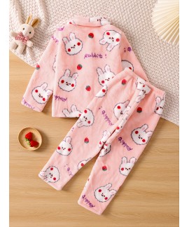 Girls Cute Animal Print Flannel  Long Sleeve Lapel...