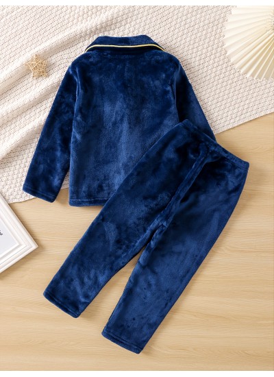 Kids Casual Thickened Warm Tops Trousers Pajamas Set For Autumn And Winter 