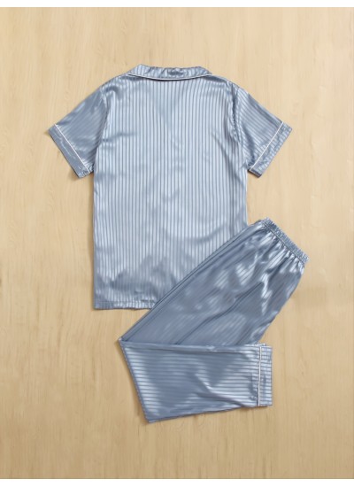 1pc Men's Satin Button Up Pajama Set