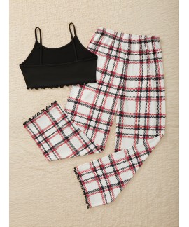 Plaid Pants Pajama Set 