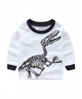 2pcs Boys Casual Crew Neck Dinosaur Print Pajama S...