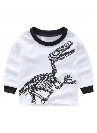 2pcs Boys Casual Crew Neck Dinosaur Print Pajama Sets Kids Clothes 