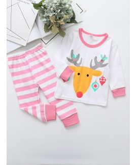 Girls Cute Christmas Elk Print Long Sleeve Crew Ne...
