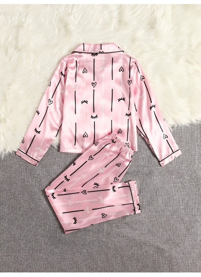 2pcs set Girls Long Sleeve Loungewear &Pajamas With Cute Print 