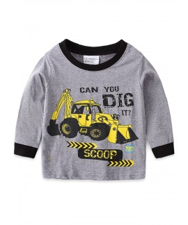 Kids Boys Pajamas Cartoon Excavator Print Round Ne...