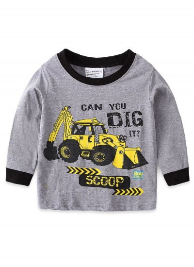 Kids Boys Pajamas Cartoon Excavator Print Round Neck Long Sleeve Top &Pants Set Kids Clothes 