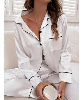 Women's Satin Pajamas Soft Polyester Sleep Sets Tw...