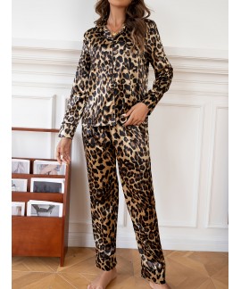 Glamorous Leopard Silk Print Pajamas Set