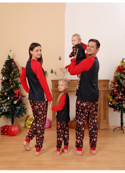 Girls Christmas Deer Print Round Neck  Long Sleeve Top &Pants Set Pajamas Christmas 