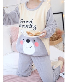 Thermal &Fuzzy Cute Bear Pattern Pajama Set 