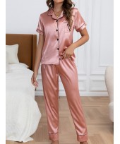 Comfortable Heart Pattern Satin Pajama Set Women S...