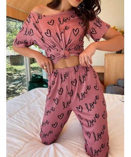 3pcs Soft Love Pattern Loungewear