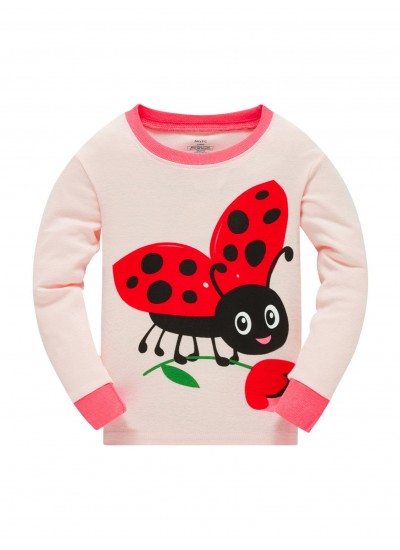 Cartoon Animal Designs Price Cuts Popshion 2pcs Girls Cute Ladybug Cartoon Animal Top &Contrast Trim Pajamas Pants Set 