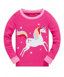 Girls Color Unicorn Cartoon Animal Long Sleeve Paj...