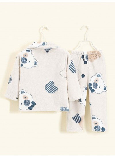 2pcs Boys Thick Teddy Bear Flannel Pajamas 