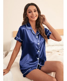 Women's Sleepwear Comfortable Contrast Binding Poc...