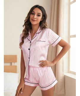 Women's Sleepwear Comfortable Contrast Binding Str...