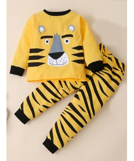 2pcs Boys Casual Crew Neck Animal Print Pajama Set...