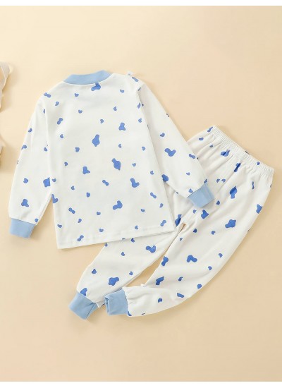 Children's Bear Printed Polka Dots Long Sleeve Pajamas 