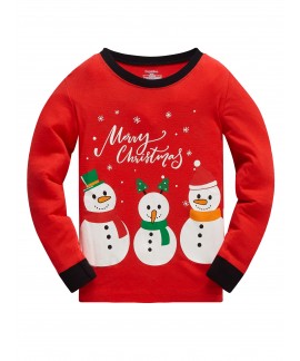 2pcs Boys Christmas Snowman Pattern Pullover Pajam...