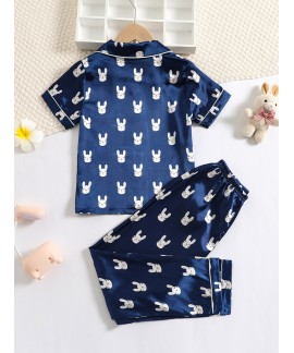 2pcs Girls Short Sleeve Pajamas Homewear Set Carto...