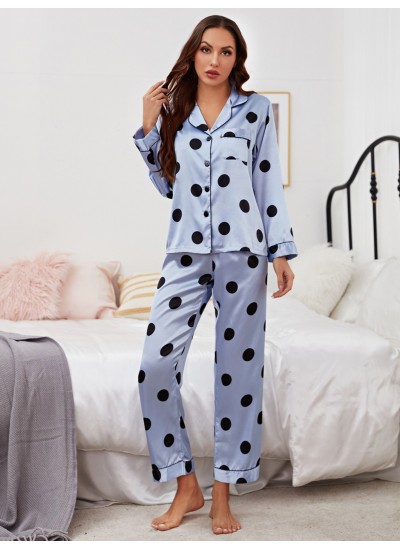 Women's Silk Satin Comfortable Pajamas Button Down Two Piece Sleepwear Set 