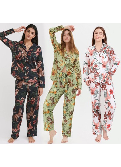 Jungle wild women's long-sleeved trousers can be worn outside pajamas and pajamas Cotton comfortable and breathable home service suit