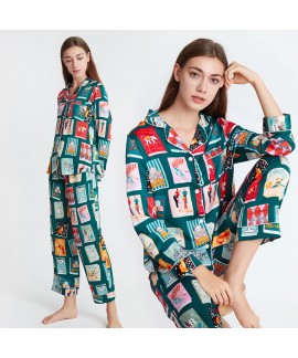 Mysterious Book Print Iceland Silk Satin Pajama Su...