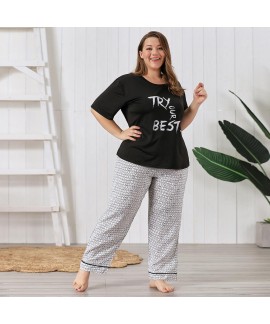 Plus Size Pajama Set - 200 lbs - Two-piece Short-S...