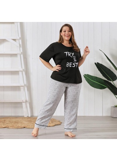 Plus Size Pajama Set - 200 lbs - Two-piece Short-Sleeved Loose Home Clothing Suit on Amazon