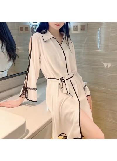 Women's Sleep Skirt 2023 New Spring Autumn Ice Silk Sexy Lace Floral Edge Silk Pajamas Women's Summer Home Clothes Popular on the Internet