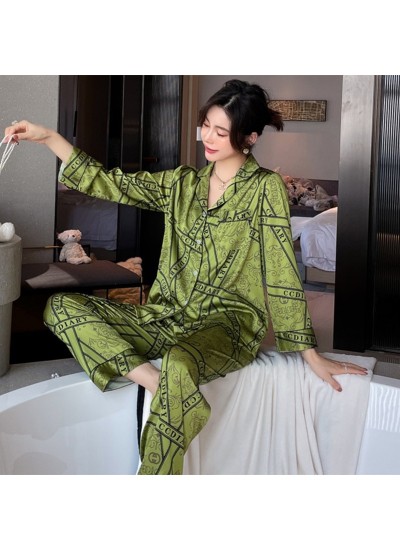 2023 Women's Pajamas Spring Summer New Ice Silk Long Sleeved TikTok Recommended Internet Celebrity Best-Selling Light Luxury Home Clothes Wholesale