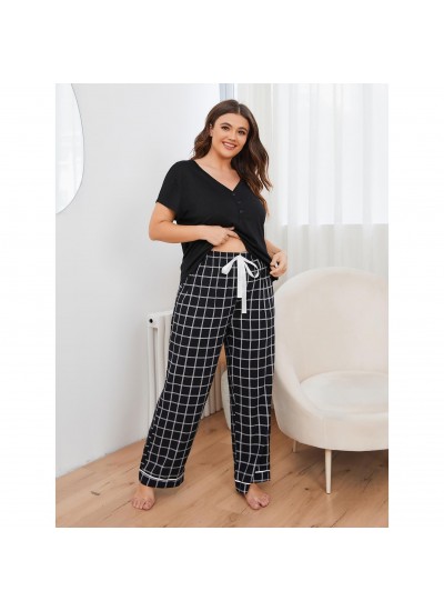 Amazon plus size pajamas women spring and summer fat mm short-sleeved trousers large size home service Europe and the United States