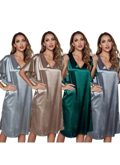 Amazon European and American Women's Sleepwear, Imitation Silk Home Wear, Ice Silk Color Silk Nightgown, Summer Southeast Asia