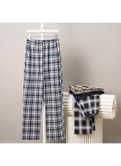 Pure Cotton Men's Sleep Pants, Mosquito Repellent Long Pants, Loose Casual Plaid Can Go Out Home Sport Solid Air Conditioning Single Pants