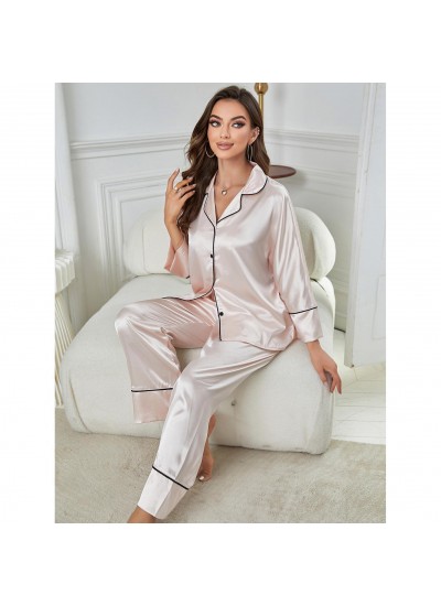 European and American Imitation Silk Women's Sleepwear, Autumn and Winter Long Sleeve Sleep Pants, Home Wear Set, Can be Worn Out