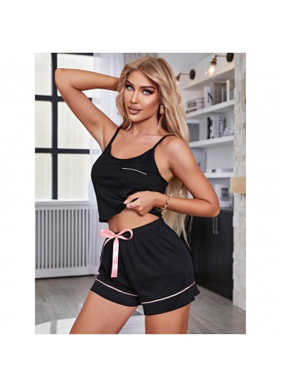 Amazon European and American Women's Sleepwear, Spring and Summer Strappy Top and Shorts Home Wear Set, International Wish