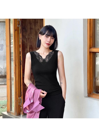 Skin-friendly high-elastic modal lace seamlessly fits women's vest at home with suspenders bottoming shirt