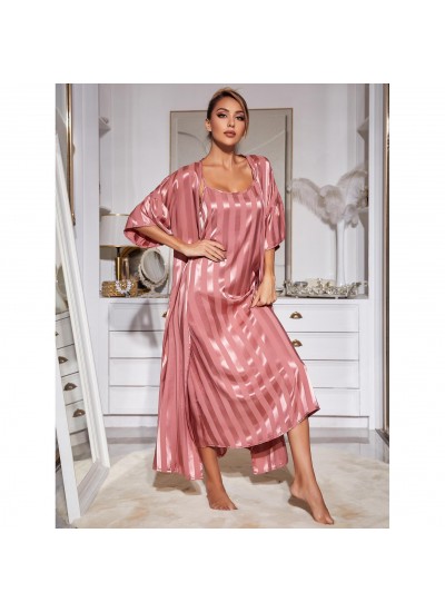 Amazon European and American Strappy Sleepwear for Women, Long Gown Imitation Silk High-end Home Wear Set