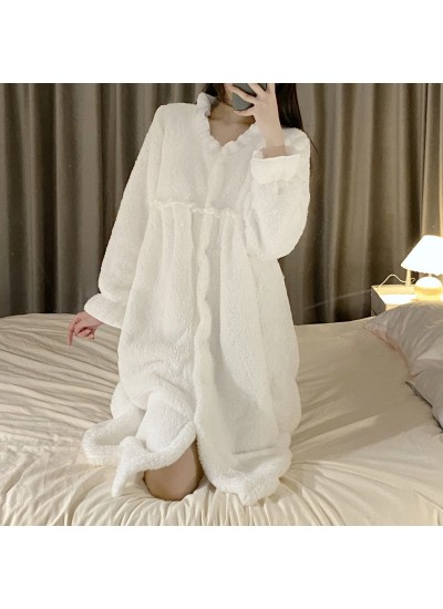 Little Girl Same Lace Plus Velvet Palace Court Island Velvet Robe Women's Warm High-End Fashion Sexy Bathrobe