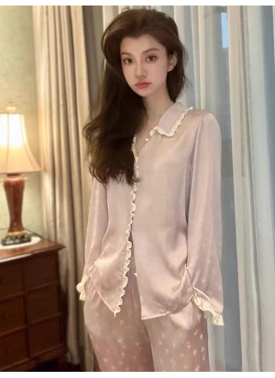 Ice Silk Pajama Set for Women in 2023 New Arrival with Pure China Style Long Sleeve in Sweet Temperament for Outdoor Wear